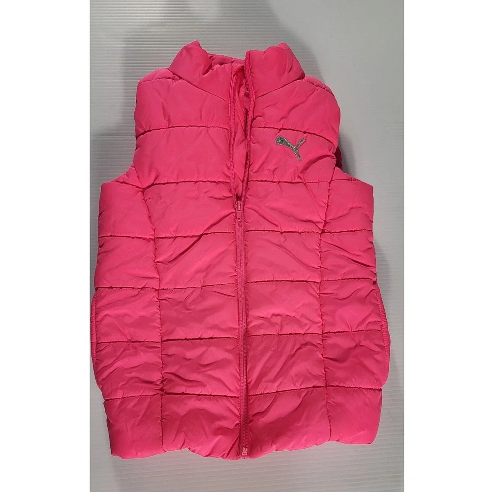 Puma Girls Puffer Vest Sleeveless Padded Quilted Hot Pink Girls Size S 7/8